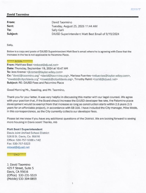 First page of Superintendent Matt Best's email of September 19, 2024